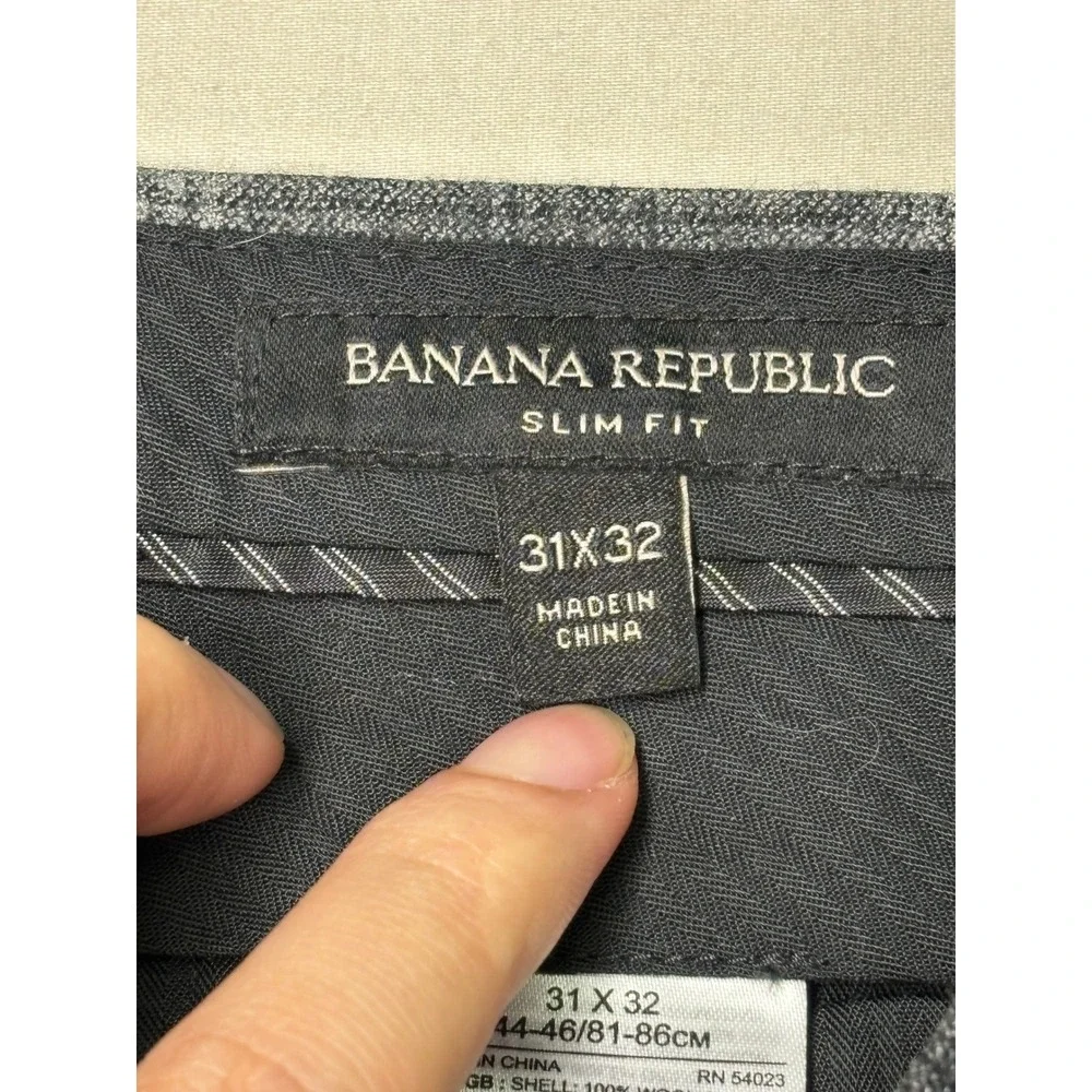 Banana Republic Mens 31x32 Slim Fit Grey Plaid 100%‎ Wool Marzotto Dress Pants